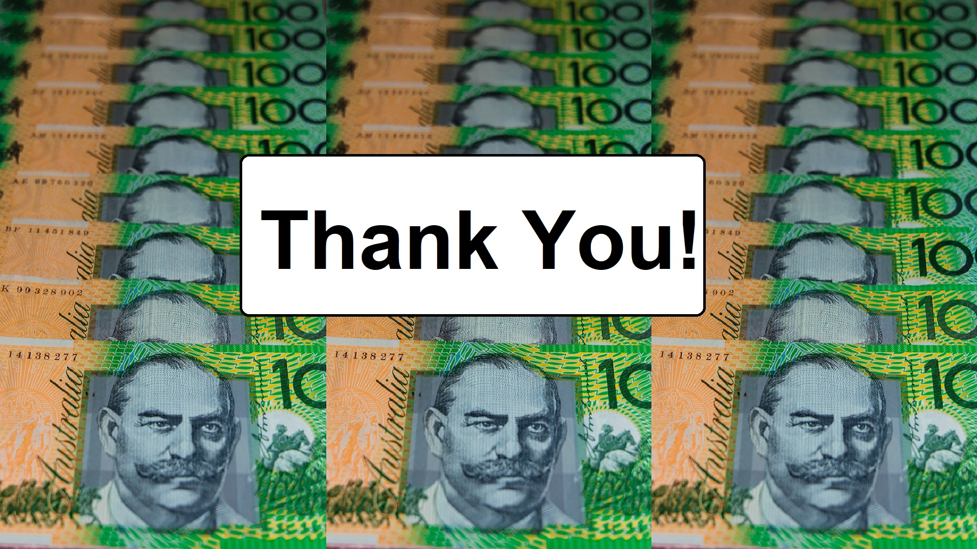 Thank you sign over $100 bills